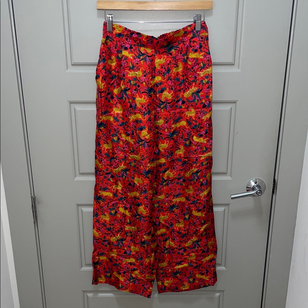 J. Crew Red Multicolor Wide-Leg Pants